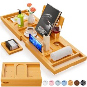 Yirilan Bandeja de baño de bambú, Plegable, Tabla de baño A…