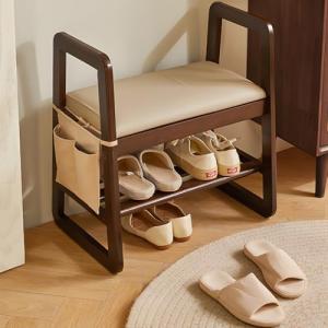 Banco de almacenamiento de madera maciza con asiento tapiza…