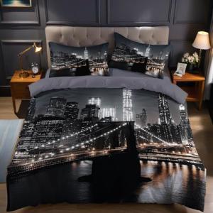 Negro Funda nórdica Cama 150 Puente de Brooklyn de Noche Mi…