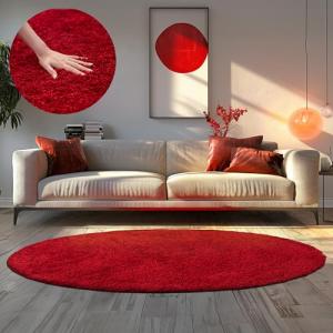 HomebyHome Alfombra Salon Peludo de Pelo Largo Rojo 120 cm…