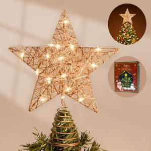 WHOLEV Oro Rosa Estrellas De árbol De Navidad, 25CM Estrell…