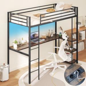 GOPLUS Cama Alta de Metal 90 x 200 CM, Litera Infantil con…