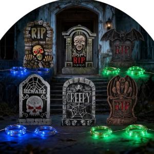JOYTIX®Decoración Lápidas Halloween con Luces LED - 6 Unida…