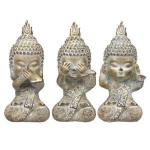 by SIGRIS Figura Buda 3 Unidades Gris de Resina 14 * 6 * 6c…