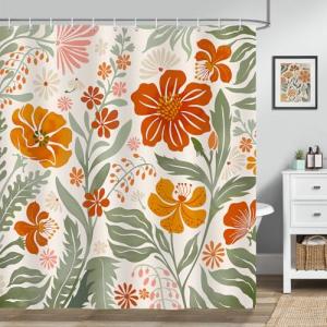 Bonhause Cortina de Ducha Boho Flores Coloridas Hojas Flora…