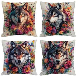 Funda Cojin 80x80 cm,Juego de 4 Fundas de Cojines Animal Te…