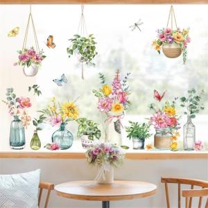 decalmile Pegatinas de Ventana Flores en Macetas Verano Vin…