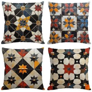 Funda Cojin 70x70 cm,Juego de 4 Fundas de Cojines Retro Ter…