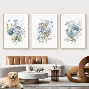 CULASIGN Juego de 3 pósteres de flores, flores azules en li…