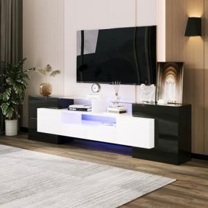 MSMOK Elegante mueble de TV de 200 cm, iluminación LED, mue…