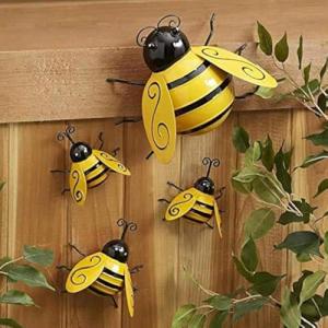 4 decoraciones de abejas metálicas, decoración de pared de…