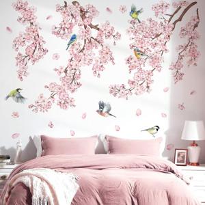 decalmile Pegatinas de Pared Flor de Cerezo Rosa Grande Vin…