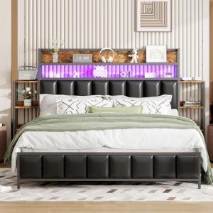 BENMWS Cama tapizada, con varios estantes, con iluminación…