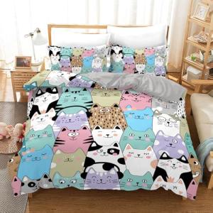 IUNTWEIE Ropa de cama de 135 x 200 cm, diseño de gatos de d…