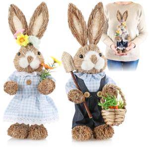 com-four® 2X Conejito de Pascua de Paja Hecho a Mano - Cone…