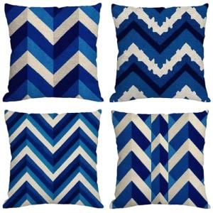 Fundas Cojines 80x80 cm Juego de 4 Azul Cojines Exterior Im…