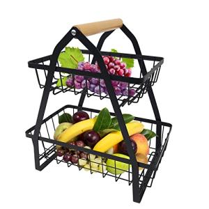 UISEBRT Frutero de 2 Niveles de Metal Con Bandeja Desmontab…