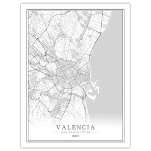 Blanco VALENCIA pintura de la lona del mapa de la ciudad Pa…