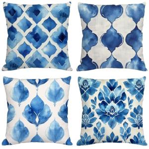 azul Cojines Exterior Impermeable Lino Fundas Cojines 65x65…