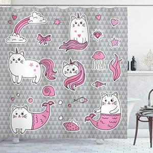 ABAKUHAUS Gato del Unicornio Cortina de Baño, Gato de la Si…