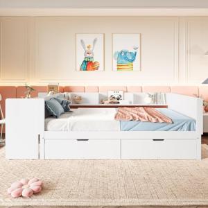 Moimhear Cama plana de madera, con escritorio, equipada con…
