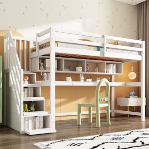 KecDuey Cama Alta para Niños 90 x 200 cm Con Escalera de Al…