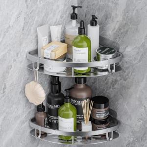 GlasFlength Estanteria Baño sin Taladros, 2 Piezas Esquiner…