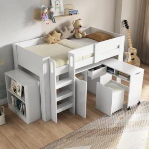 Cama alta para niños de 90 x 200 cm, multifuncional, con es…