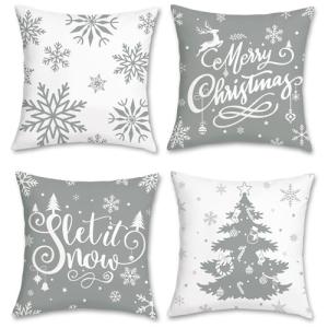 Bonhause Fundas Cojines Navidad Gris y Blanca 45 x 45 cm Fu…