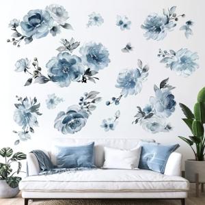 decalmile Pegatinas de Pared Flores Azul Grande Vinilos Dec…