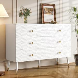 sogesfurniture Aparador blanco, armario auxiliar con 6 cajo…