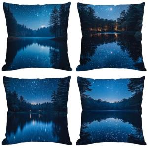 Azul Cojines Exterior Impermeable Lino Grande Fundas Cojine…
