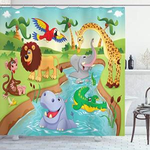 ABAKUHAUS Niños Cortina de Baño, Animales de Safari, Materi…