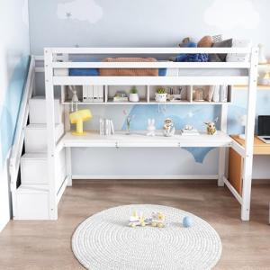 KecDuey Cama alta para niños de 90 x 200 cm con escalera de…