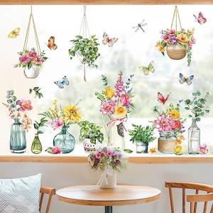 decalmile Pegatinas de Ventana Flores en Macetas Verano Vin…