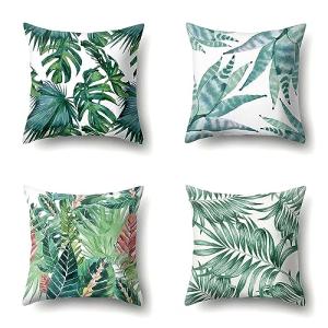 MQWDGJ Juego de 4 fundas de cojín decorativas de hojas trop…