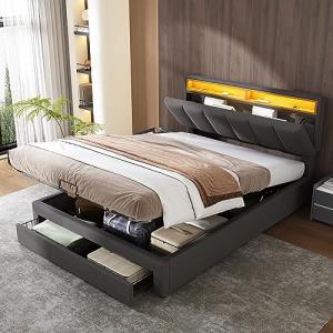 Oslghy Cama Tapizada 140x200 cm con LED iluminación, Hidráu…