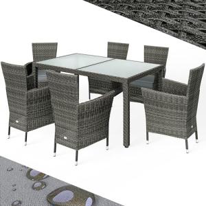 CASARIA® Mesa y Sillas Jardín Poliratán 6 Sillas Apilables…
