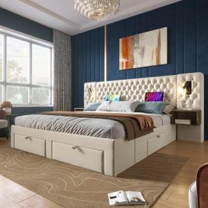 Juego completo de cama para dormitorio, cama doble tapizada…