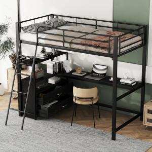 Lubvtti Cama alta 90 × 200 cm, cama de hierro con cajones d…