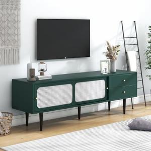 Azkoeesy Mueble de TV de ratán de 160 cm, elegante mueble b…