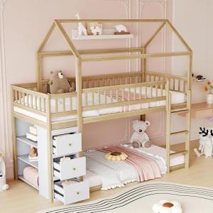 Moimhear Litera infantil de 90 x 200 cm, forma de casa, dis…