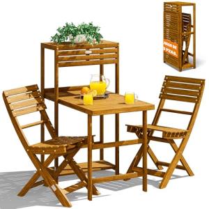 CASARIA® Set Muebles de Balcón Plegables 3Pzs Madera Acacia…