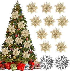 AYNKH 20Pcs Árbol de Navidad Flores Decoraciones con Clips,…