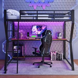 Moimhear Cama Alta, con Luces LED, Consola para Ordenador,…