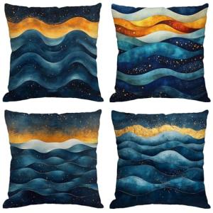 Fundas Cojines 70x70 cm Juego de 4 Azul Cojines Exterior Im…