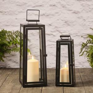 Lights4fun Juego de 2 Farolillos de Metal Negro con Velas L…