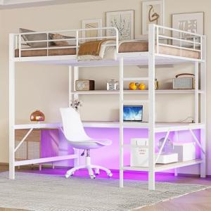 Moimhear Cama alta, cama de hierro, barandilla, escalera de…