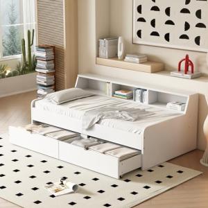 Lexiou Cama individual de 90 x 200 cm, con dos cajones, con…