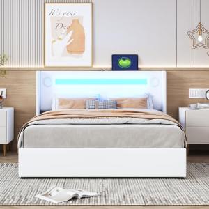 BENMWS Cama tapizada, cama con tira de luz LED, reproductor…